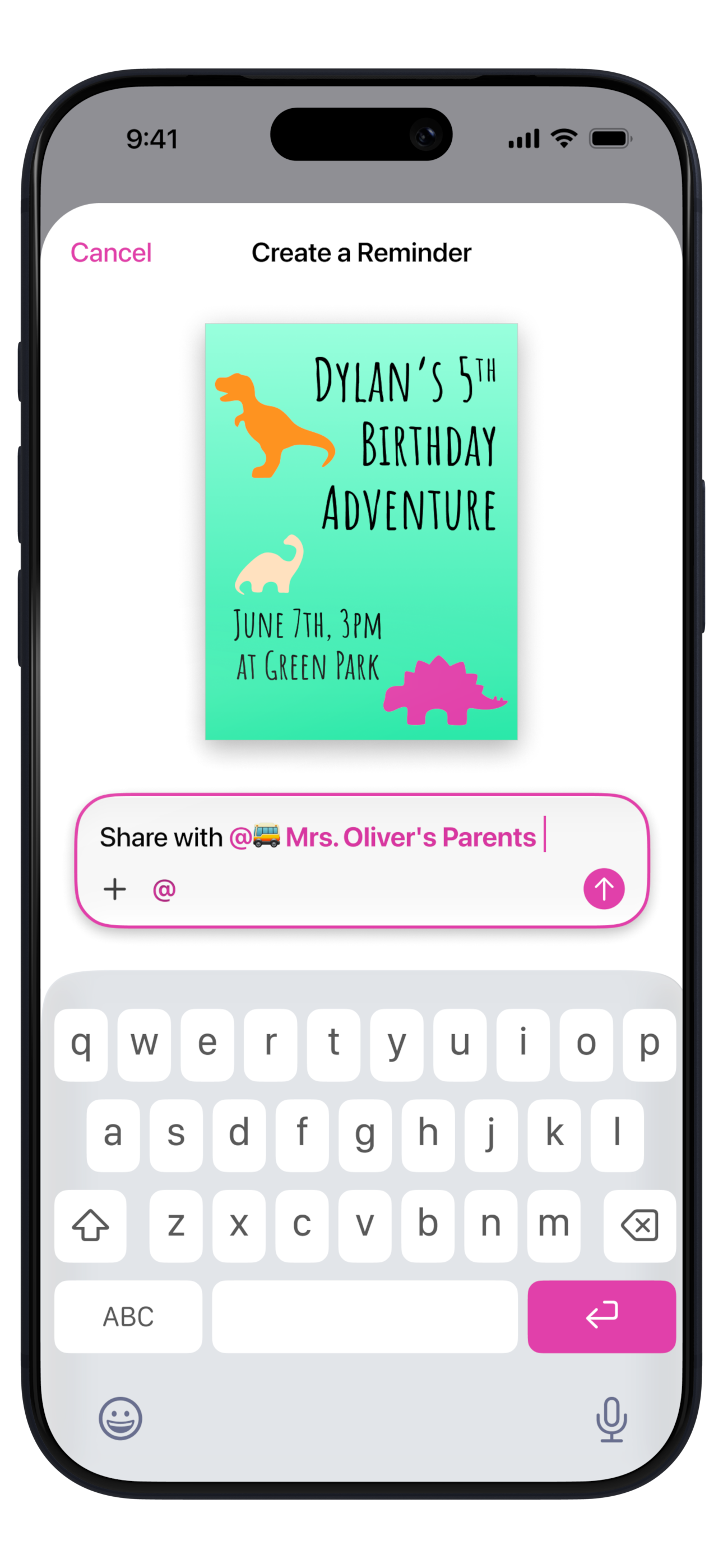 Turning a party invitation photo into a reminder in RemindMe